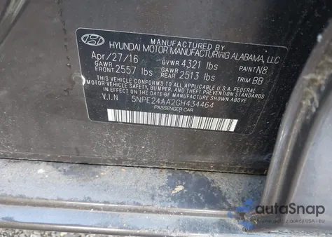 2016 Hyundai Sonata Eco z USA, uszkodzony, nr VIN 5NPE24AA2GH434464